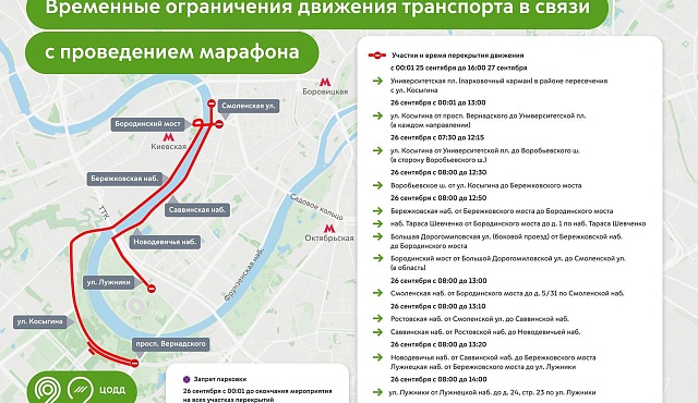 Перекрытие дорог в Москве с 25 по 27 сентября: движение по ряду улиц и набережных временно ограничат